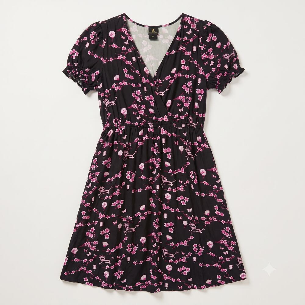 Disney Womens XL Romantic Whimsygoth Fairycore Wrap Tea Dress Puff‎ Sleeve Mulan
